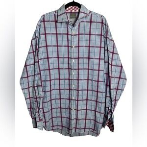 Thomas Dean shirt size XXLT men’s blue & pink plaid Pima Cotton  button down‎